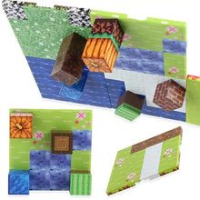 Lot 6 plaques magnétiques minecraft avec puzzle papier à blocs pixelisés verts bleus marron et orange textures jeu