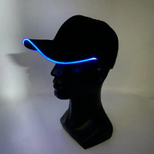 Casquette lumineuse noire avec bande led bleue à clignotement lent pour fêtes et halloween fonctionnant avec piles cr2032