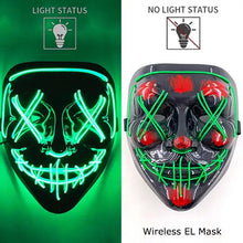 Masque intégral lumineux noir avec effet néon vert et accents rouges fonctionnant avec piles aaa pour halloween