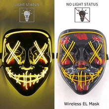Masque intégral lumineux halloween noir avec effet néon x yeux jaunes et accents rouges fonctionnant avec piles aaa