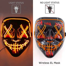 Masque intégral lumineux noir avec effet néon et piles aaa affichant un visage menaçant à led orange pour halloween