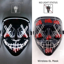 Masque intégral lumineux noir avec effet néon leds blanches menaçantes détails rouges et fils argent piles aaa pour halloween