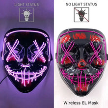 Masque intégral lumineux effet néon noir brillant avec bandes led roses et accents rouges pour halloween, fonctionnant avec piles aaa