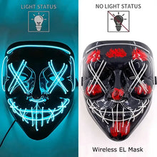Masque intégral lumineux noir avec effet néon en led bleu et rouge piles aaa pour halloween avec design cousu