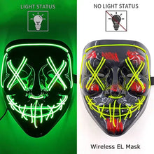 Masque intégral lumineux halloween effet néon noir avec visage menaçant éclairé par led vert et rouge piles aaa