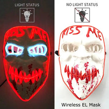 Masque intégral lumineux blanc kiss me avec effet néon rouge et yeux bleus à piles aaa pour halloween
