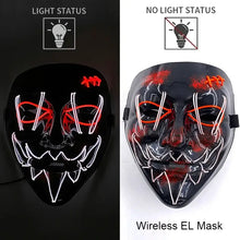 Masque intégral lumineux noir avec design en fil néon rouge et blanc effet néon fonctionnant avec piles aaa pour halloween