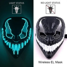 Masque intégral lumineux effet néon black venom avec lumières led cyan contourant yeux et dents alimenté par piles aaa