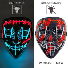 Masque intégral lumineux noir avec effet néon en lumières rouges et bleues à piles aaa pour halloween