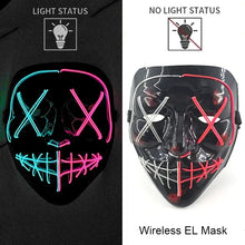 Masque intégral lumineux halloween effet néon noir avec led rose et cyan formant un visage de crâne fonctionnant avec piles aaa