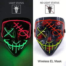 Masque intégral lumineux noir avec effet néon visage brodé en led rouge vert jaune piles aaa pour halloween