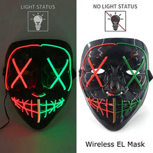 Masque intégral lumineux noir avec effet néon piles aaa leds rouges et vertes croix sur les yeux et bouche cousue