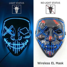 Masque intégral lumineux noir avec effet néon bleu et accents rouges avec piles aaa pour halloween