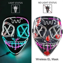 Masque intégral lumineux noir avec effet néon en fils rose, cyan et blanc fonctionnant avec piles aaa pour halloween