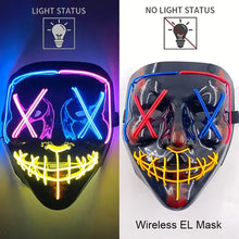 Masque intégral lumineux noir avec effet néon et piles aaa, leds formant des croix aux yeux et bouche cousue, disponible en 26 modèles
