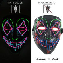 Masque intégral lumineux noir avec effet néon rose, vert et bleu à piles aaa pour halloween avec design visage stylisé