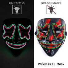 Masque intégral lumineux noir avec effet néon sourire en leds roses et vertes fonctionnant avec piles aaa pour halloween