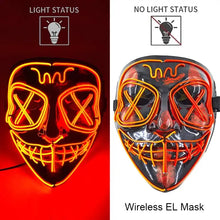 Masque intégral lumineux noir avec effet néon orange et piles aaa pour halloween modèle à fil néon lumineux