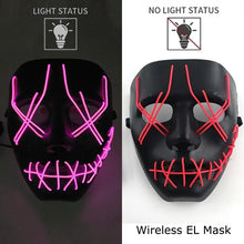 Masque intégral lumineux noir avec effet néon rose formant yeux et bouche équipé de piles aaa pour halloween