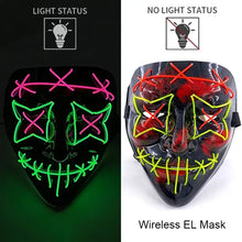 Masque intégral lumineux effet néon noir sans fil avec design fil néon rose vert jaune piles aaa pour halloween