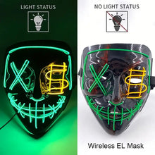 Masque intégral lumineux noir avec effet néon vert et jaune à piles aaa pour halloween modèle 26