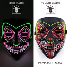 Masque intégral lumineux effet néon noir avec leds vertes roses rouges jaunes pour halloween fonctionnant sur piles aaa