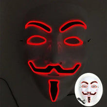 Masque lumineux inspiré de guy fawkes rouge avec contours néon lumineux pour halloween V pour Vendetta