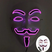Masque lumineux v pour vendetta rose avec led inspiré pour halloween affichant sourcils yeux moustache et bouc éclairés