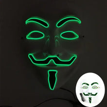 Masque lumineux inspiré guy fawkes vert led pour halloween masque lumineux v pour vendetta lumineux inspiré