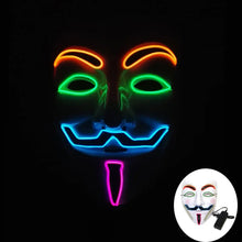 Masque lumineux inspiré vendetta avec éclairage led orange vert bleu rose pour halloween