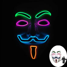 Masque lumineux inspiré de v pour vendetta avec leds vertes, roses, bleues et oranges idéal pour halloween