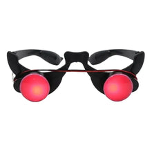 Lunettes halloween à monture noire avec yeux rouges lumineux sphériques pour un effet rouges lumineux saisissant