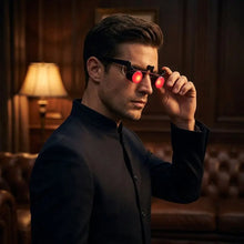 Lunettes halloween à monture noire avec yeux rouges lumineux circulaires pour un effet saisissant