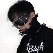 Black spiked mask with metallic spikes and frayed edges for a soleil steampunk look punk rivets halloween accessory