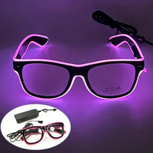 Lunettes lumineuses noires avec bords néon roses en fil électroluminescent et adaptateur pour soirées et déguisements clignotement lent