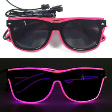 Lunettes lumineuses à monture noire avec fil électroluminescent rose vif et clignotement lent pour soirées et déguisements