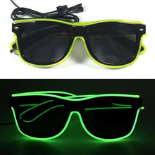 Lunettes lumineuses noires à led avec fil électroluminescent vert et jaune néon pour soirées et déguisements