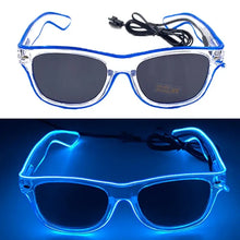 Lunettes lumineuses avec fil électroluminescent bleu à clignotement lent, monture transparente et verres foncés pour soirées