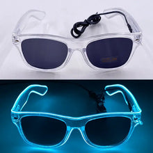Lunettes lumineuses en plastique transparent avec lentilles foncées et fil électroluminescent bleu pour soirées