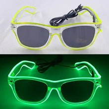 Lunettes lumineuses avec fil électroluminescent jaune-vert à clignotement lent et verres gris foncé pour soirées