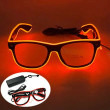 Lunettes lumineuses noires à led avec bordures orange néon clignotement lent et fil électroluminescent pour soirées