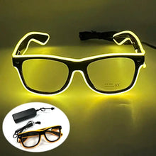 Lunettes lumineuses à monture noire avec fil électroluminescent jaune et clignotement lent pour soirées et déguisements