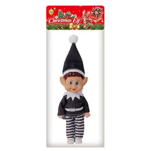 Lutin de noël décoratif à tenue rayée noir et blanc avec pantalon rayé et chapeau pointu à pompon