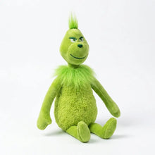 Peluche lutin vert grognon de noël avec corps vert vif, touffe piquante et col duveteux pour décoration festive