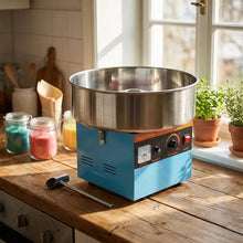 Machine à barbe à papa bleue en acier inoxydable avec panneau de contrôle pour préparation rapide de barbe à papa