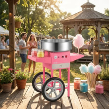 Machine à barbe à papa électrique vevor rose avec bol inox et roues noir et argent pour barbes à papa et déguisement carnaval