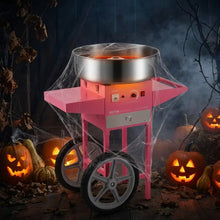Machine à barbe à papa électrique rose avec chariot en acier inoxydable et température réglable pour barbes à papa et déguisement carnaval