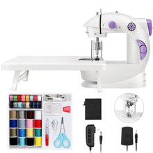 Mini machine à coudre électrique blanche et violette avec table plate et pédale pour loisirs créatifs enfants
