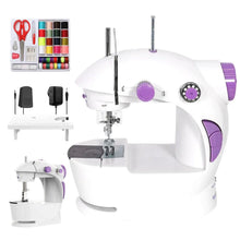 Mini machine à coudre portable blanche et violette avec plusieurs réglages de points et plaque d’extension pour enfant