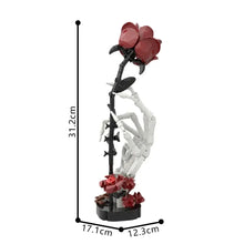 Main de squelette en plastique abs tenant une rose halloween rouge en briques thème floral 357 pièces